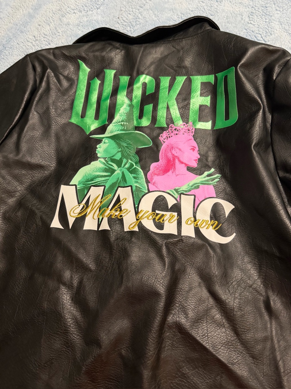 Wicked Magic Graphic Leather Jacket - Black with Green & Pink Print